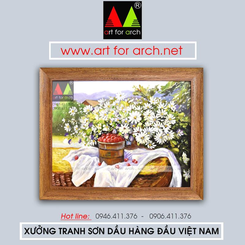 Tranh giỏ hoa trên bàn 01 60x80