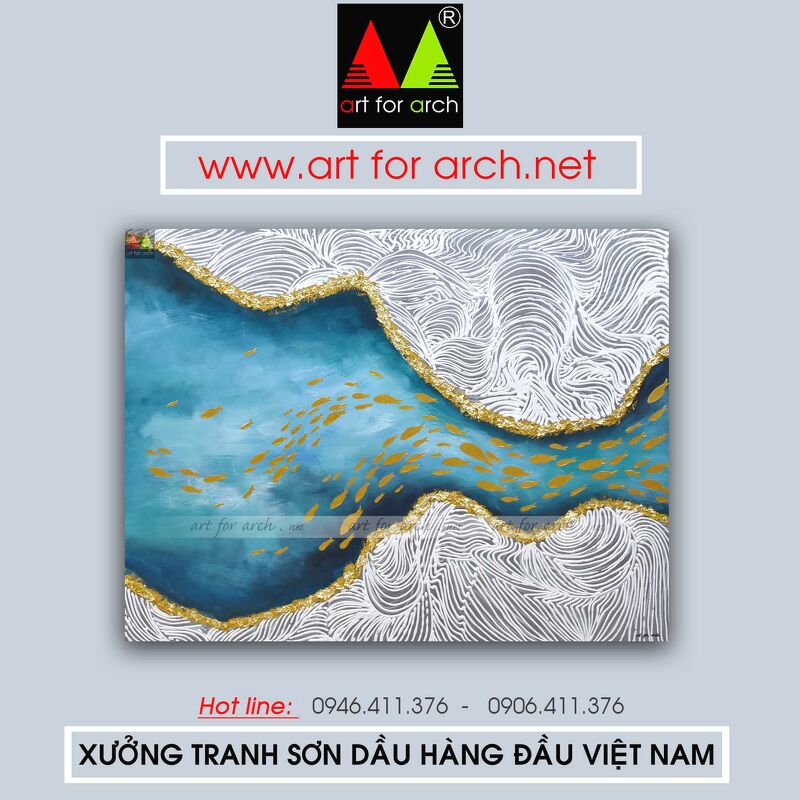 Tranh trừu tượng đàn cá hiện đại 01 90x120