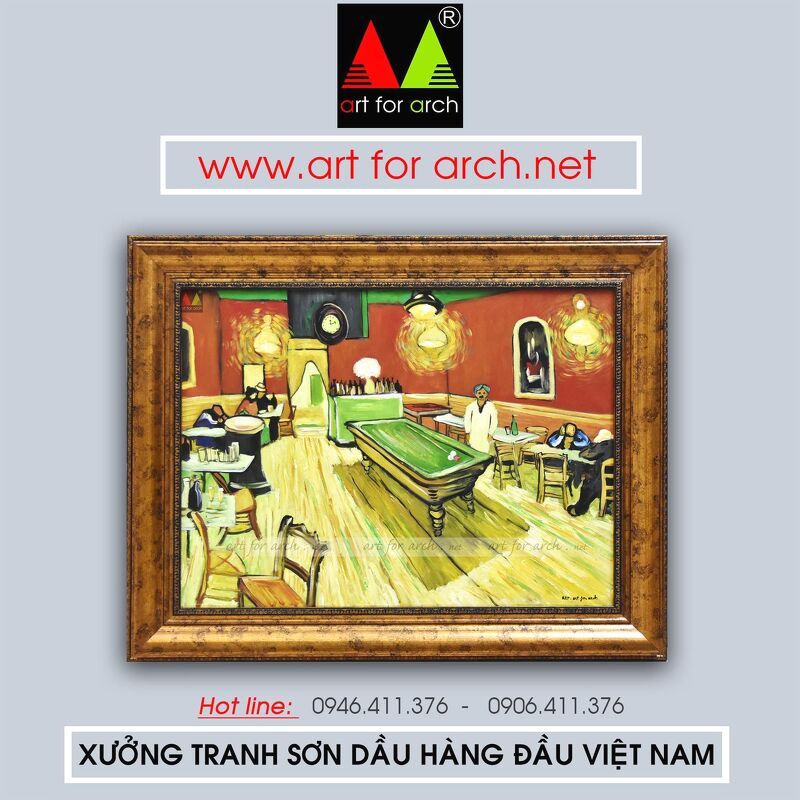 tranh quán cafe đêm Vincent Van Gogh 55x75 (G1)