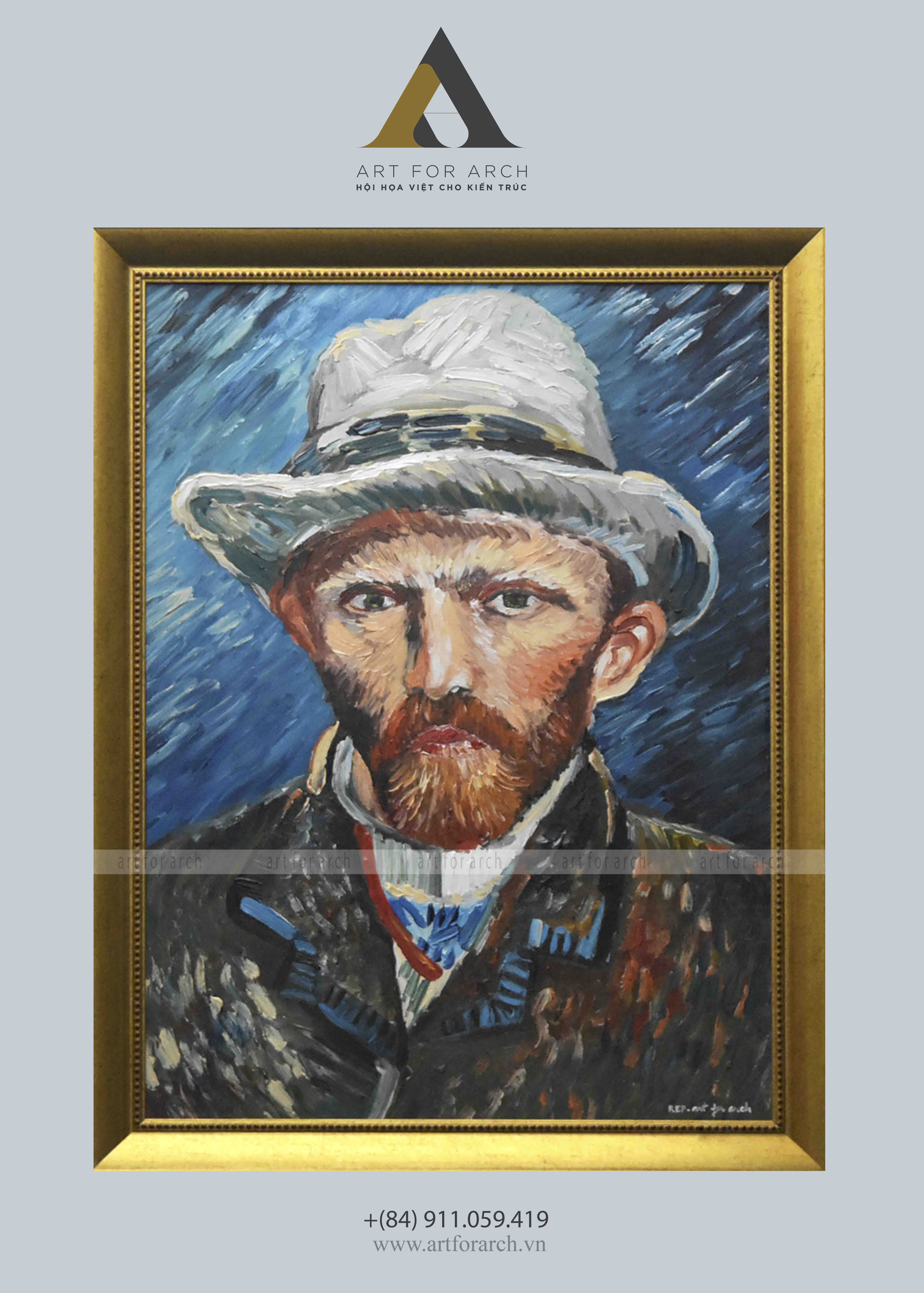 Tranh Self Portrait with Grey Felt Hat - Vincent van Gogh 55x75 (G1)