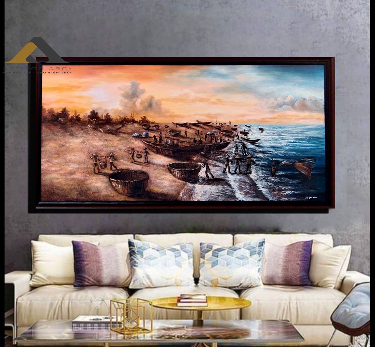 Tranh nhộn nhịp sớm mai 70x140