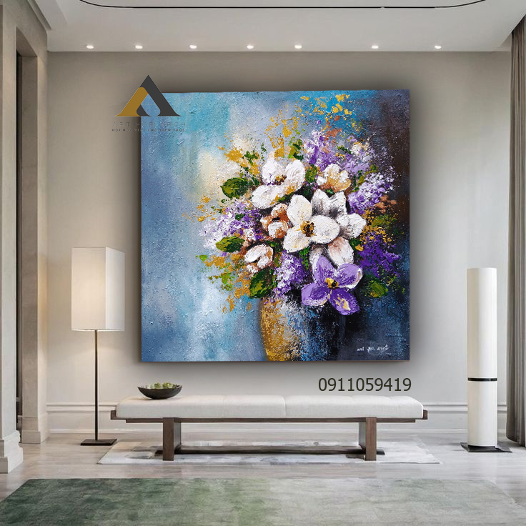 Tranh bình hoa tím 60x60 g2