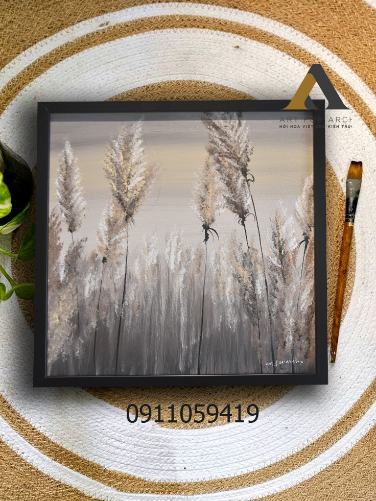 Tranh hoa cỏ lau 01 40x40 g2
