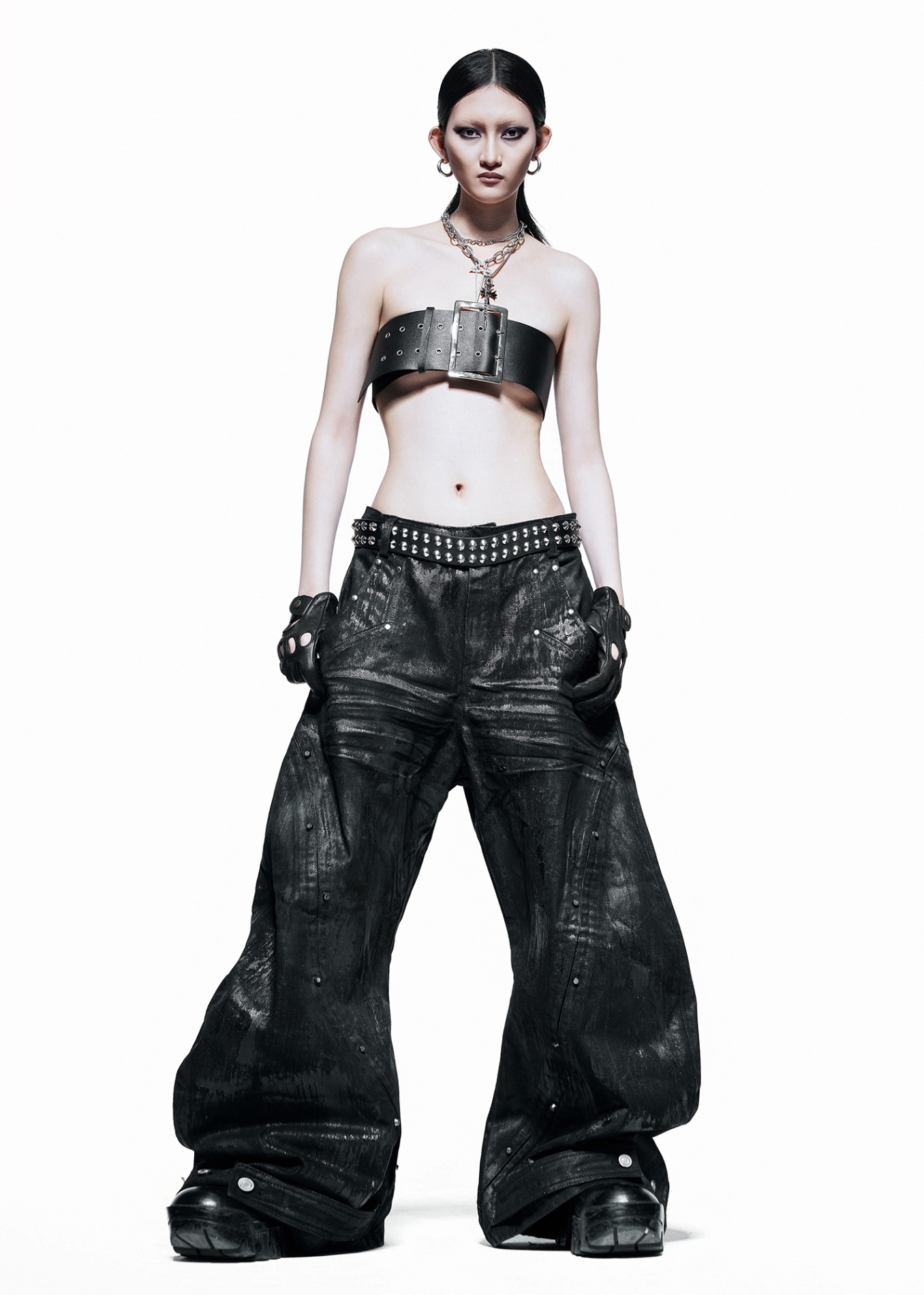 QD.115B Black Waxed S-Wide Pants