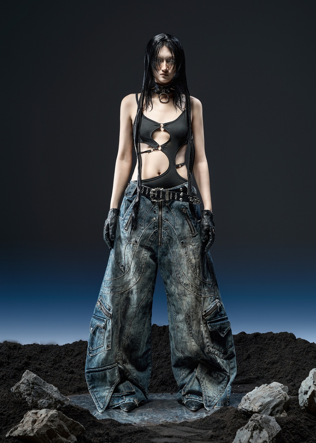 QD.120C Dirty Washed Knight Wide Pants
