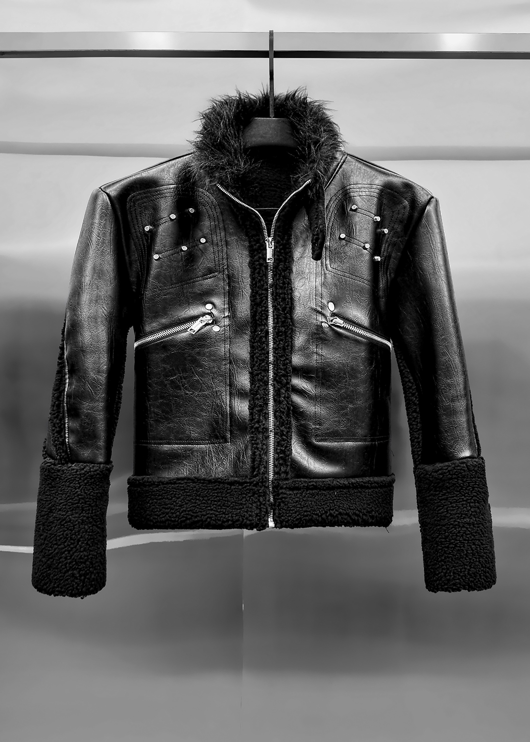 AK.096 Black Shearling Racer Jacket