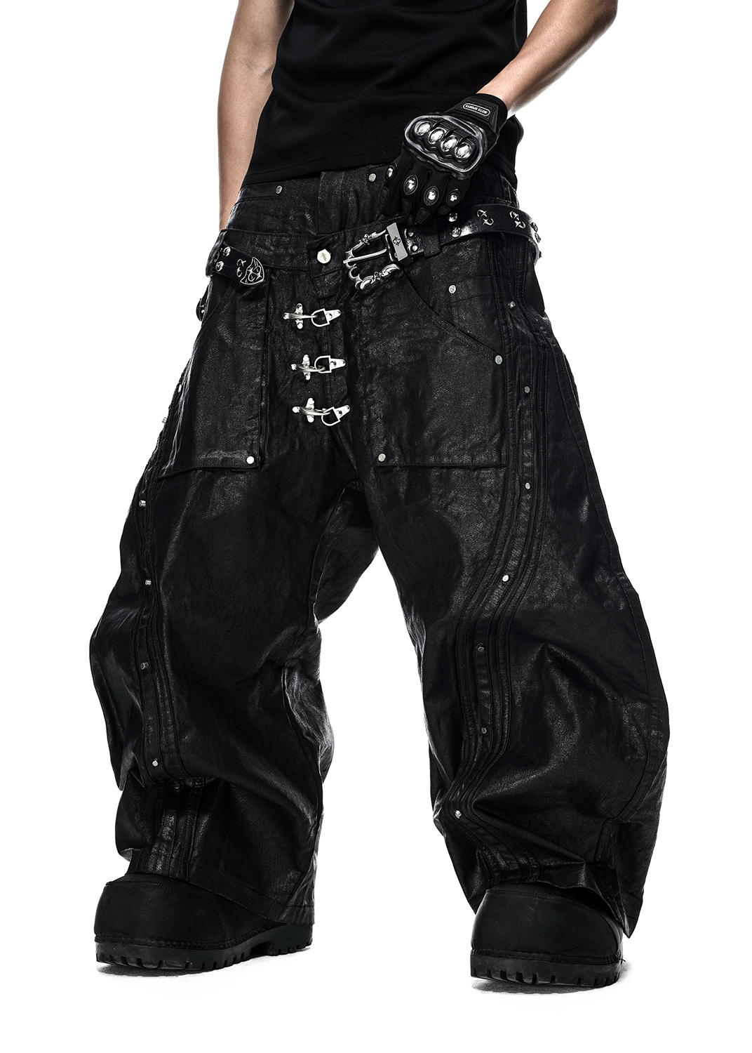 QD.123 Mock Double Waist Wide Leg Pants