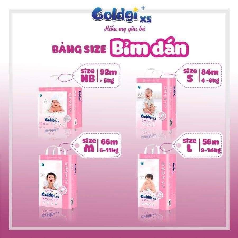 Bỉm - Tã dán Goldgi X5 size M 66M (6 - 11kg)