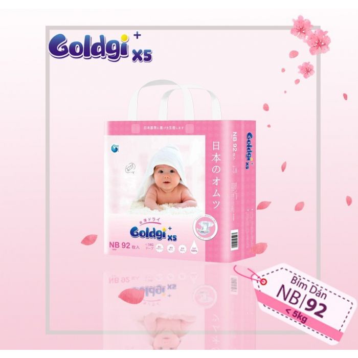 Bỉm - Tã dán Goldgi X5 size NewBorn 92M  (&lt;5kg)