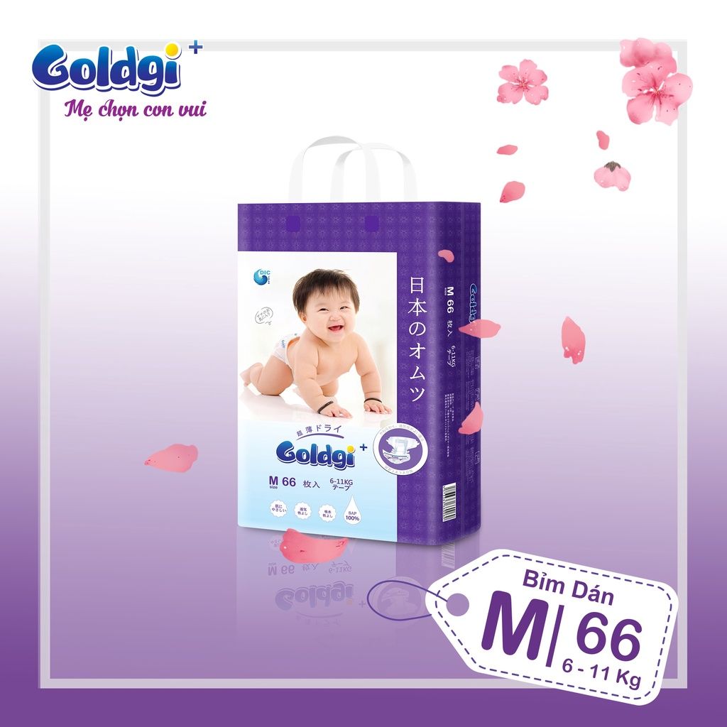 Bỉm dán Goldgi+ size M66 (6 - 11kg)