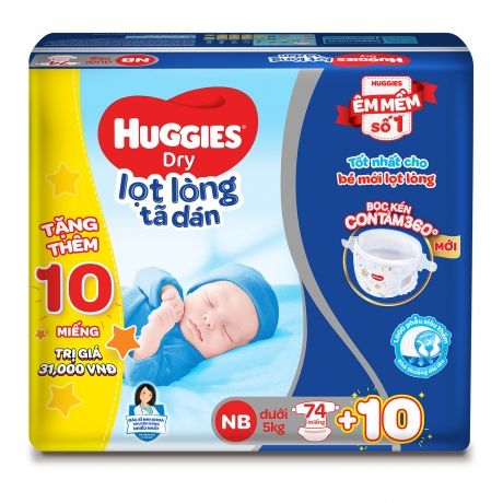 Bỉm - Tã dán Huggies size NB74 +10M