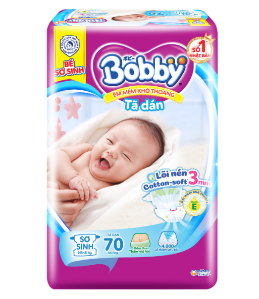 Bỉm Tã dán Bobby size XS 70 miếng (cho bé &lt;5kg)