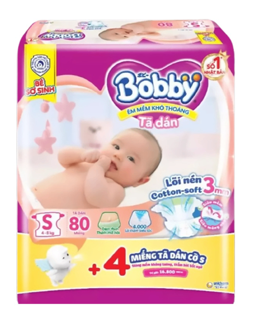 Bỉm tã dán Bobby size S80 (4-8kg)