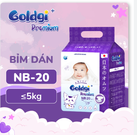 Bỉm Goldgi+ Dán Size NB20(&lt;5kg)