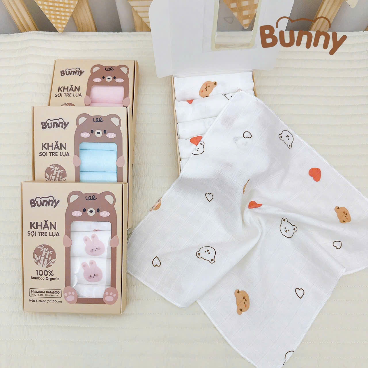 Sét 5 khăn sợi tre lụa Bunny