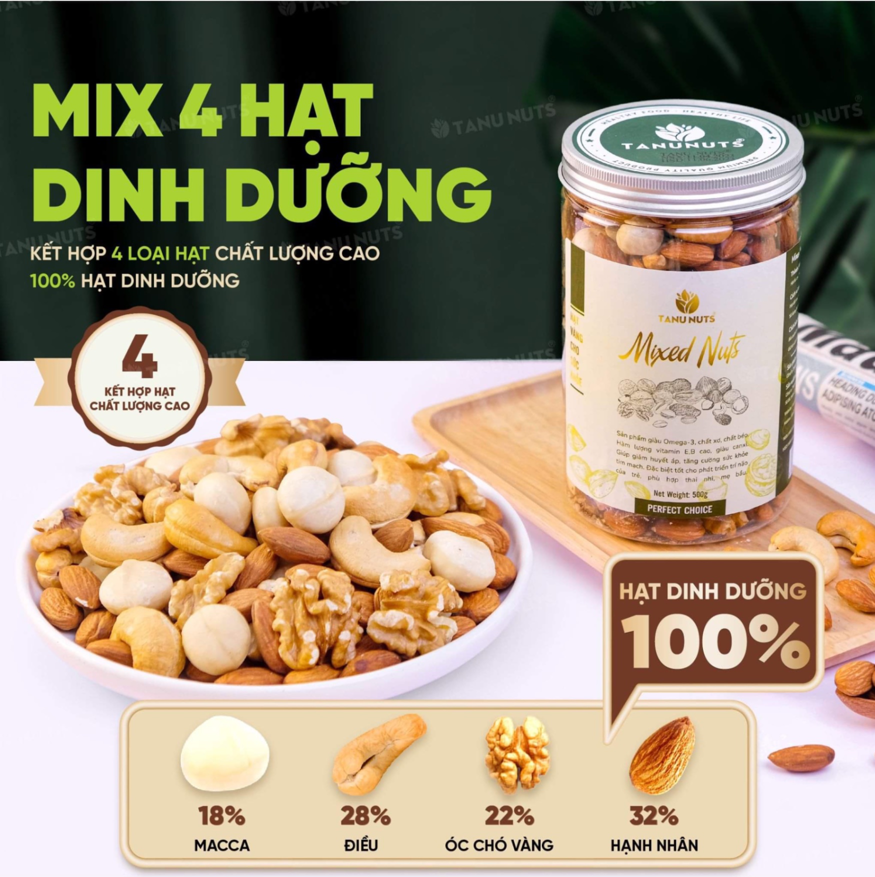 Hạt Dinh Dưỡng 4 Vị TN Hộp 500gr