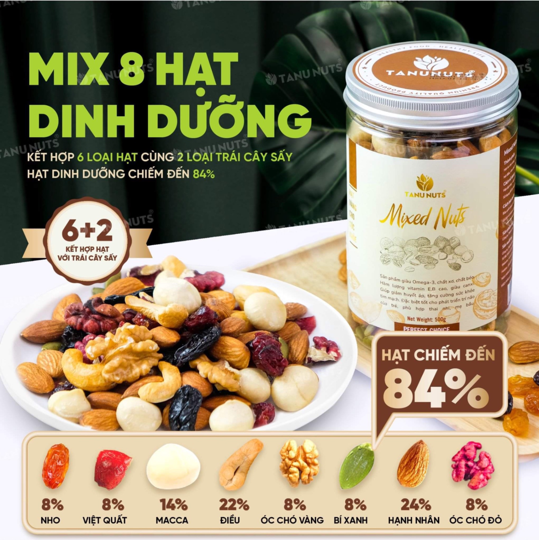 Hạt Dinh Dưỡng 8 Vị TN Hộp 500gr