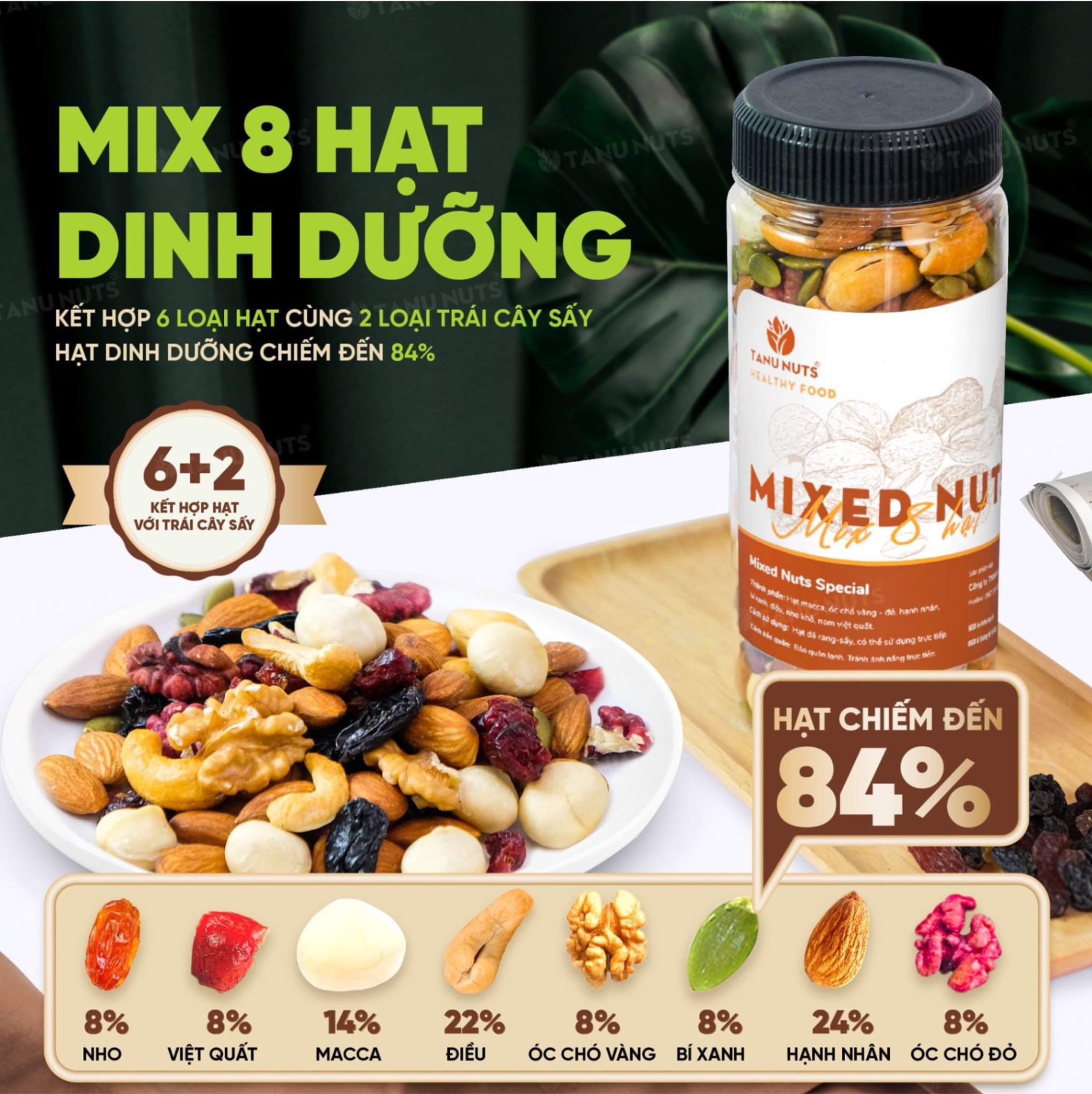 Hạt Dưỡng Mix 8 Vị TN Hộp 350gr