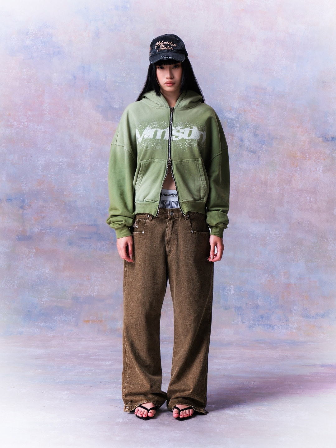 [PREMIUM] MMESTLINE "FADED GLORY" HOODIE DOUBLE ZIP / WASHED GREEN