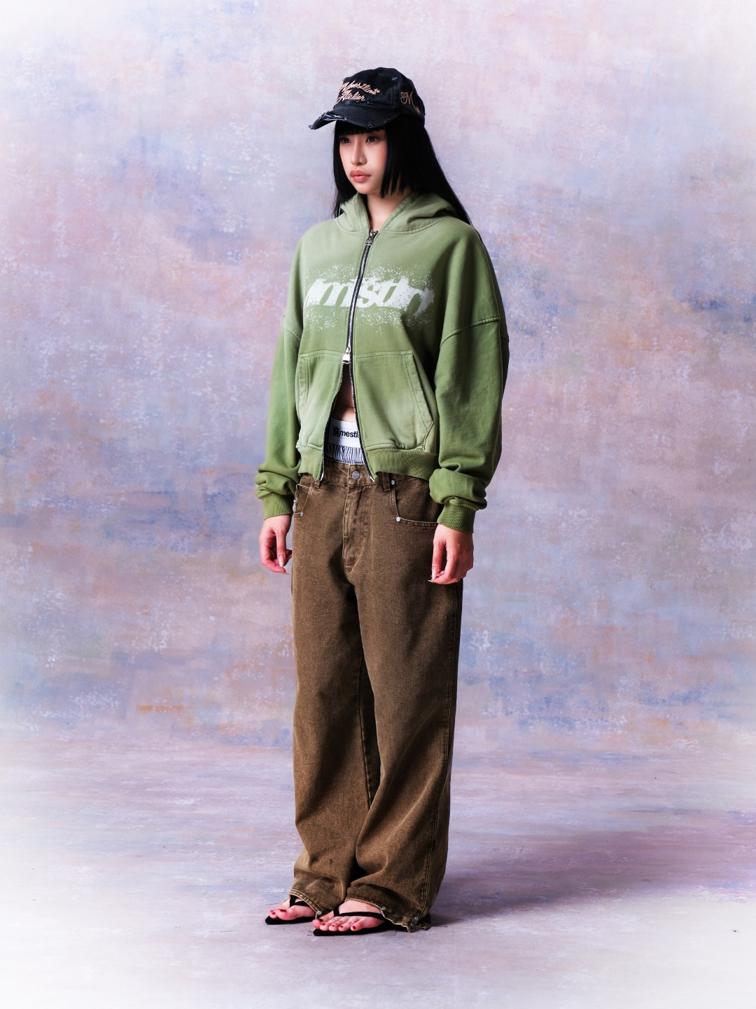 [PREMIUM] MMESTLINE "FADED GLORY" HOODIE DOUBLE ZIP / WASHED GREEN