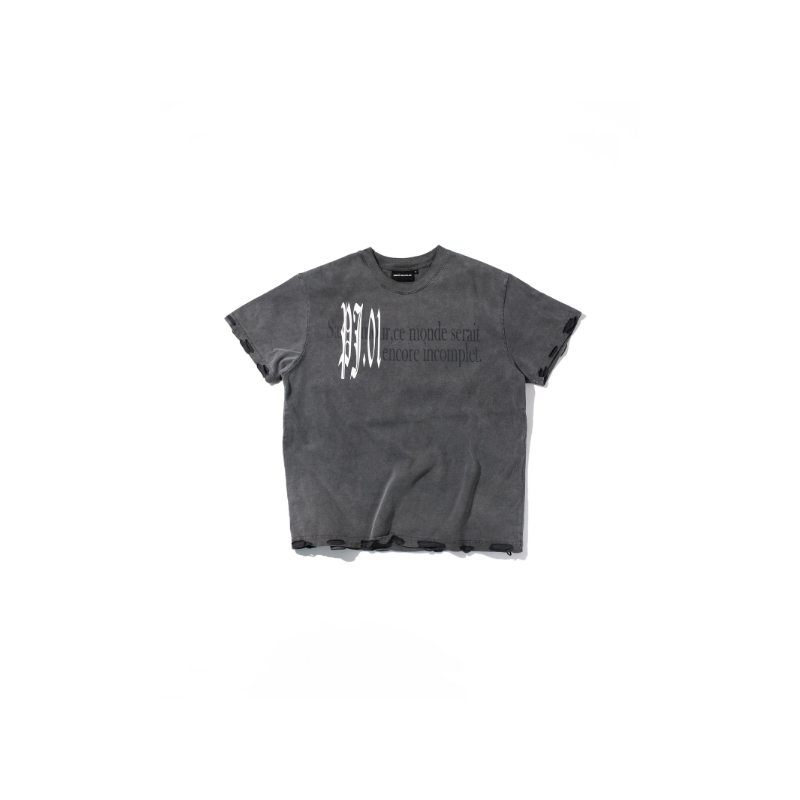 [PREMIUM] MMESTLINE "PJ. 01" DISTRESSED BOXY TEE / WASHED GREY