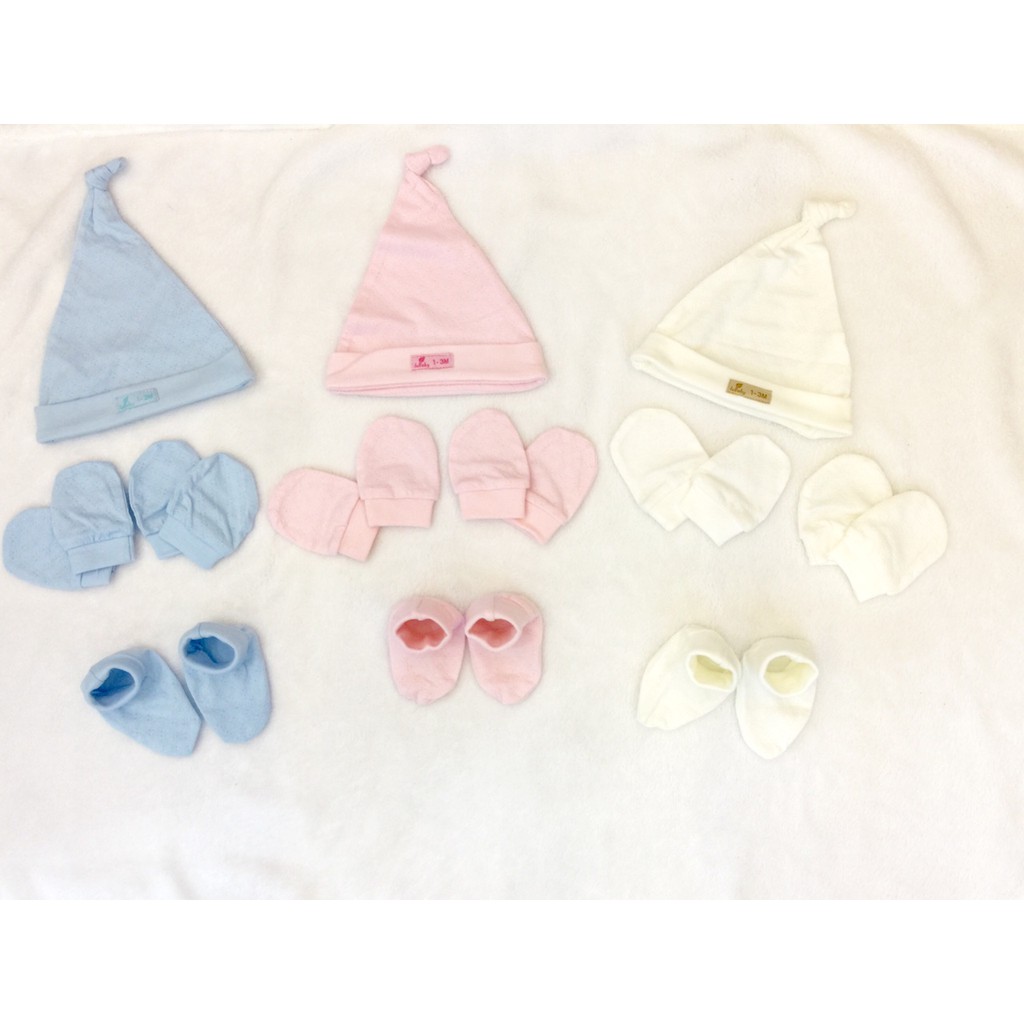 Lullaby - Bao tay chân, mũ - trắng họa tiết,mũ