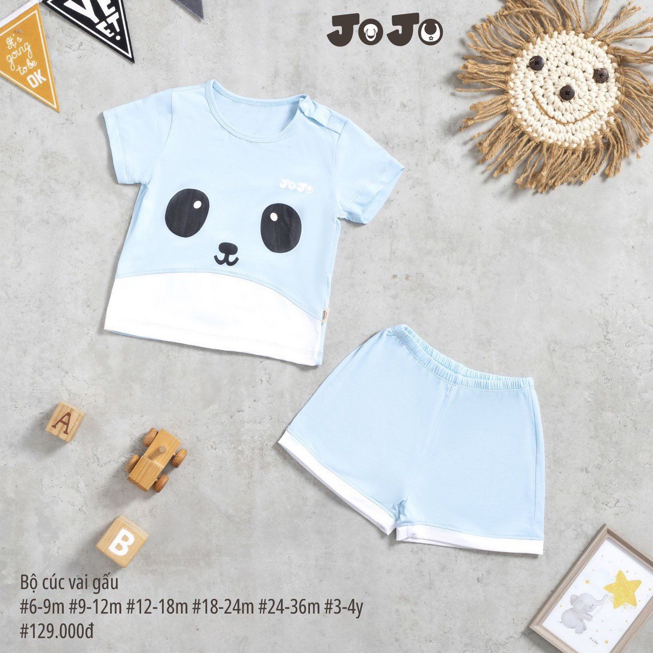 Joyo - Bộ cộc cài vài in gấu JY6934