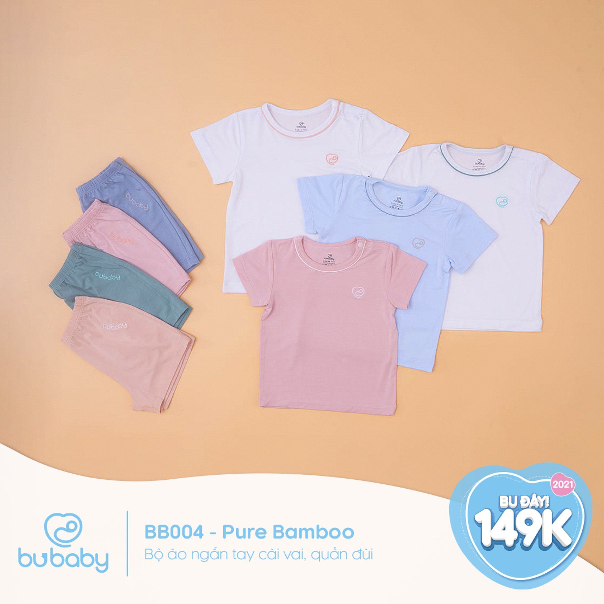 Bu baby - Bộ cộc cài vai quần đùi trơn Pure BB004S