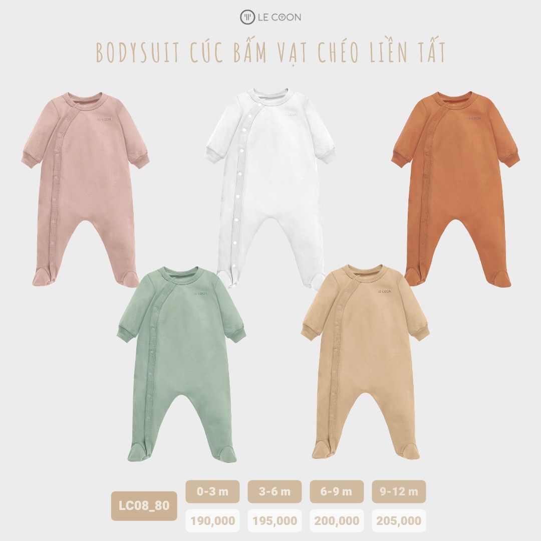 Le coon - Bộ bodysuit dài cúc bấm vạt chéo liền tất LC0880
