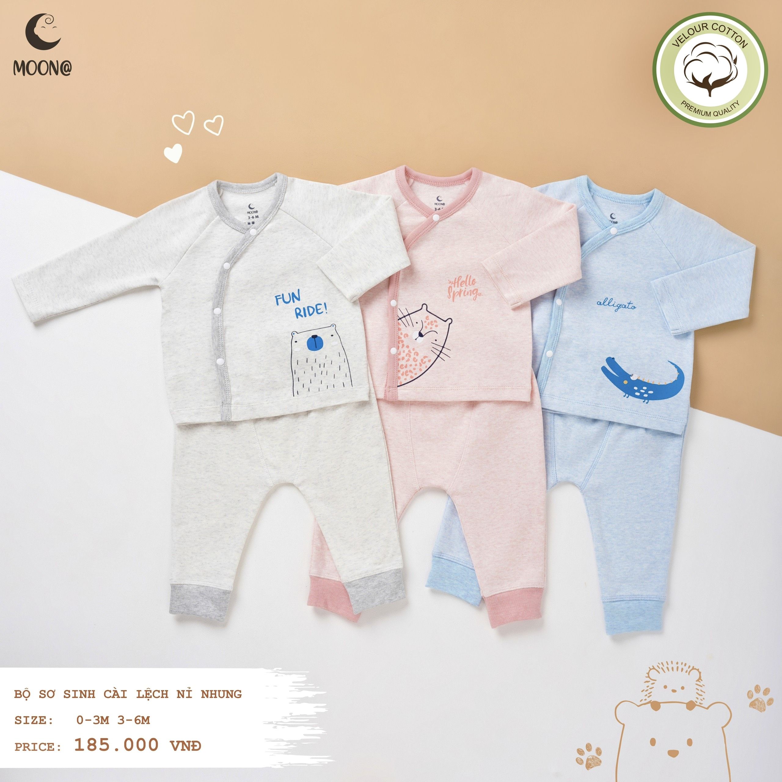Moon - Bộ sơ sinh cài lệch nỉ nhung BSSNN01.22