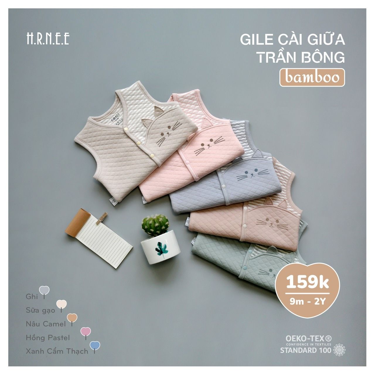 HRNEE - Áo Gile cài giữa trần bông Bamboo LIC11KUZAX