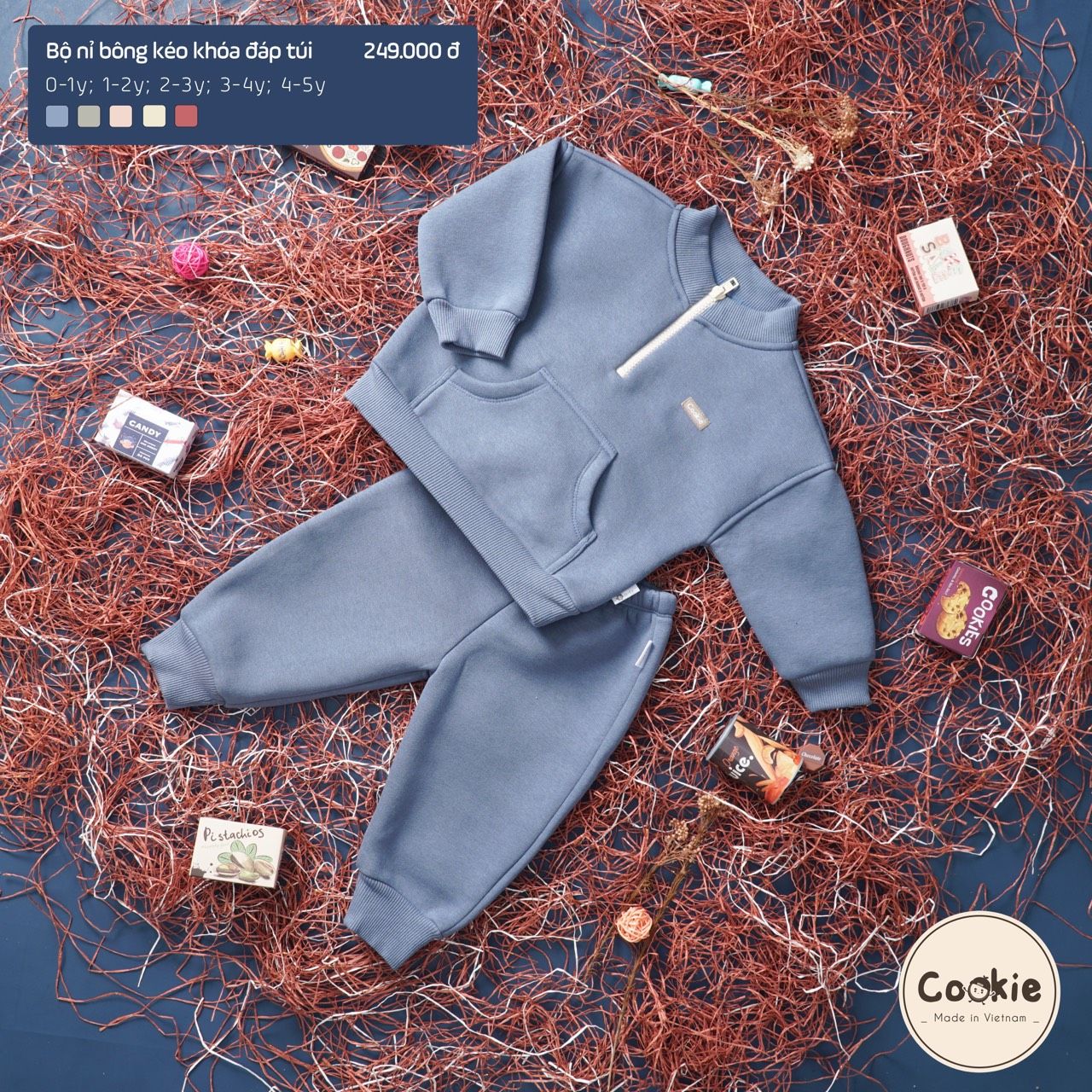 Cookie - Bộ nỉ bông kéo khóa đáp túi CK2490