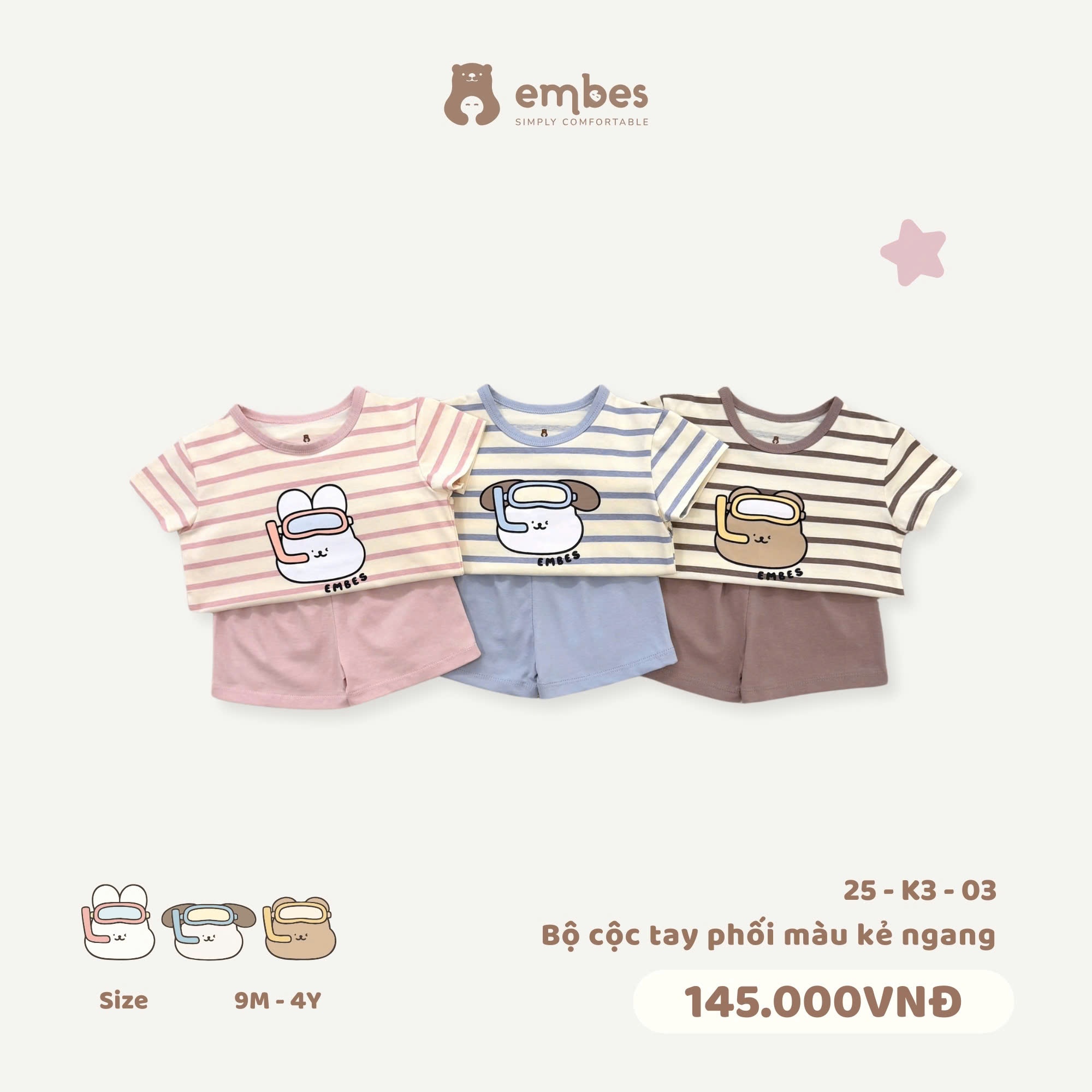 Embes - Bộ cộc tay phối màu kẻ ngang EBS25-K3-03