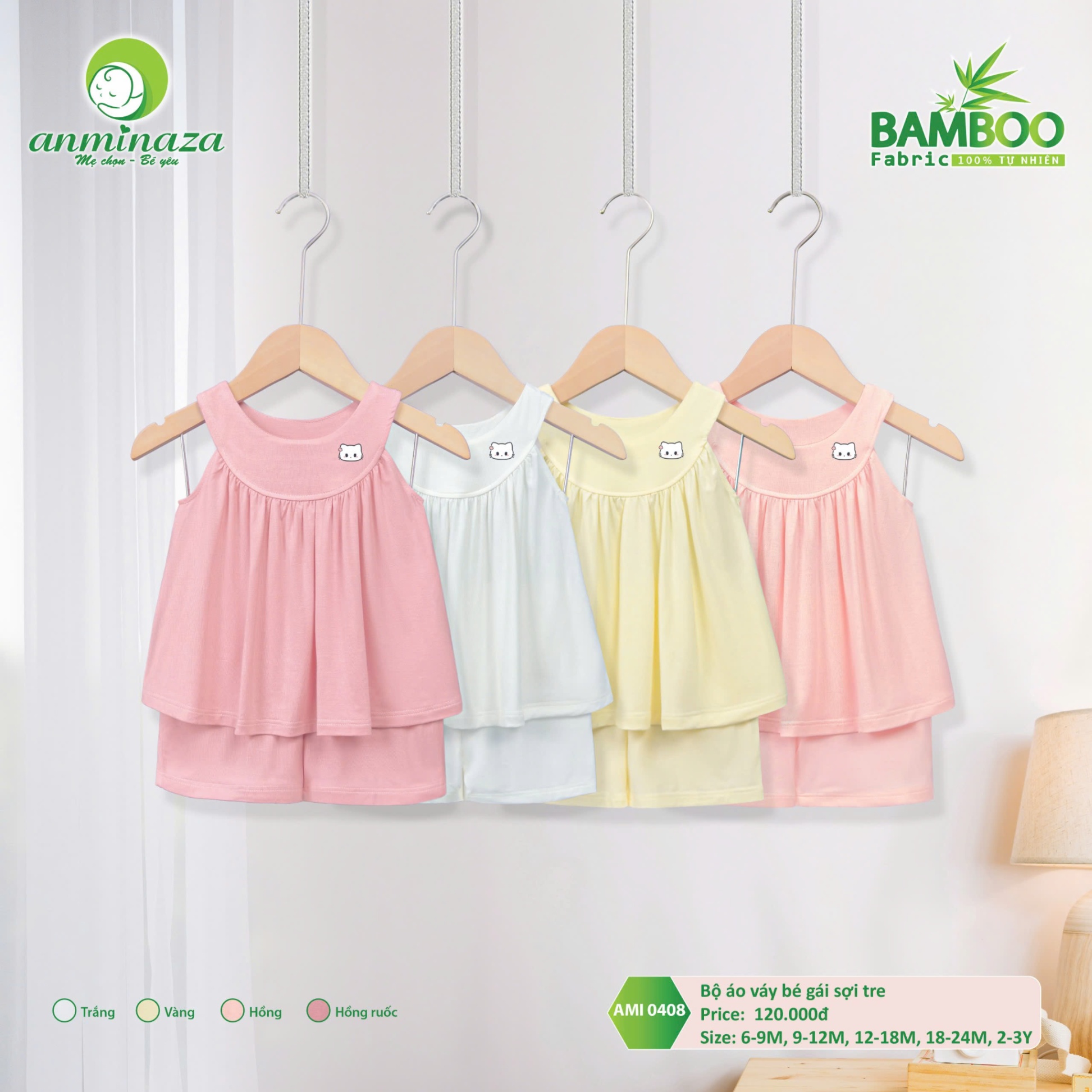 Anmina - Bộ áo váy bé gái sợi tre AMI0408