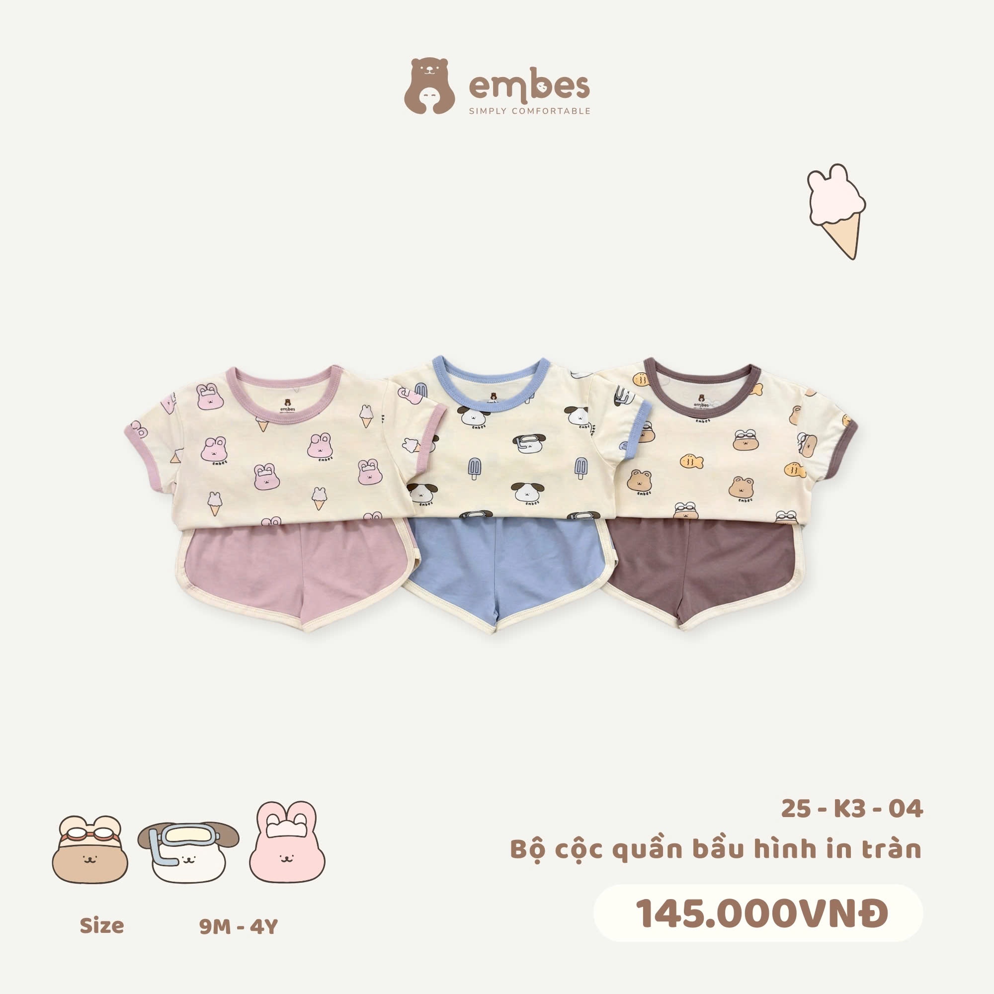 Embes - Bộ cộc quần bầu hình in tràn EBS25-K3-04