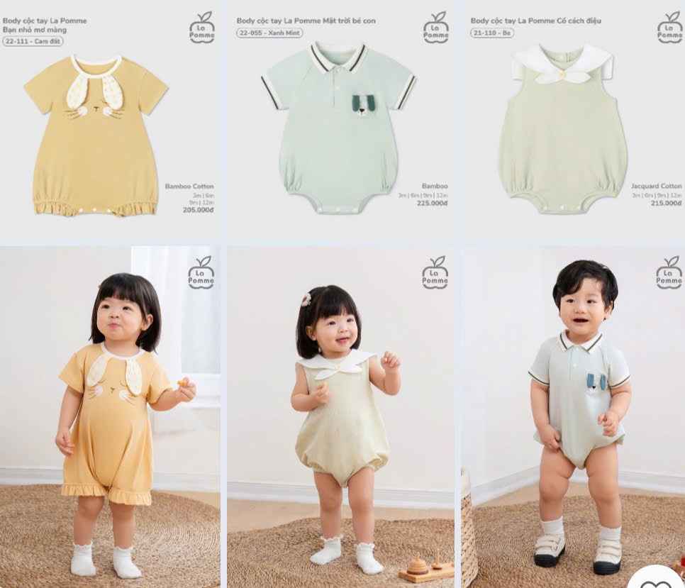 La Pomme - Body cộc tay La Pomme cách điệu cho bé 3 đến 12 tháng LP2122