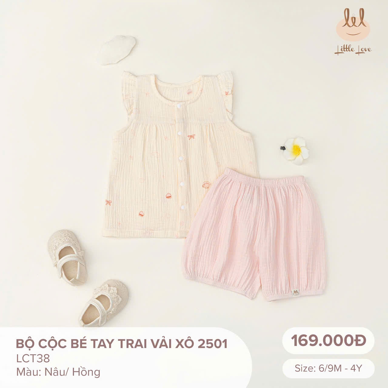 LIL - Bộ cộc bé tay trai vải xô 2502 in nơ LCT380