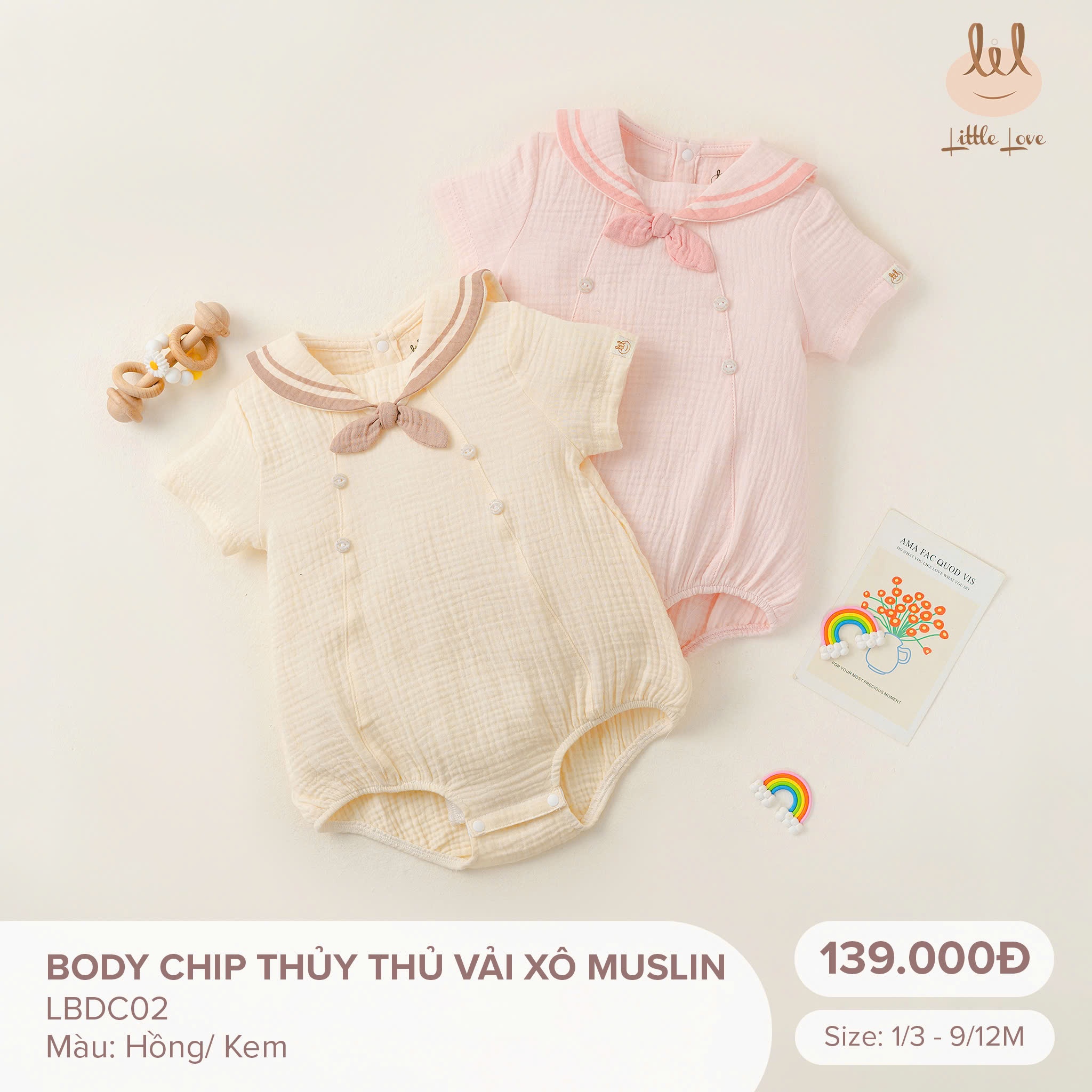 LIL - Bộ Body chip thủy thủ vải xô Muslin LBDC02