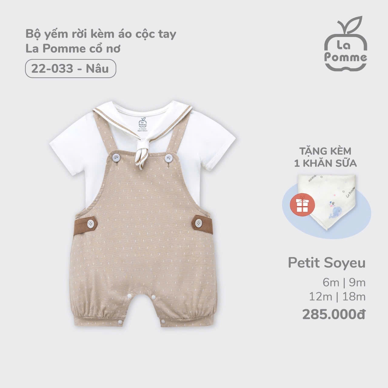 La Pomme Sale - Bộ yếm rời kèm áo cộc tay Cổ Nơ LP22033