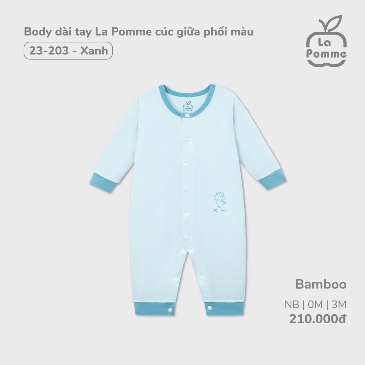 La Pomme Sale - Bộ Body dài tay cúc giữa phối màu LP23203