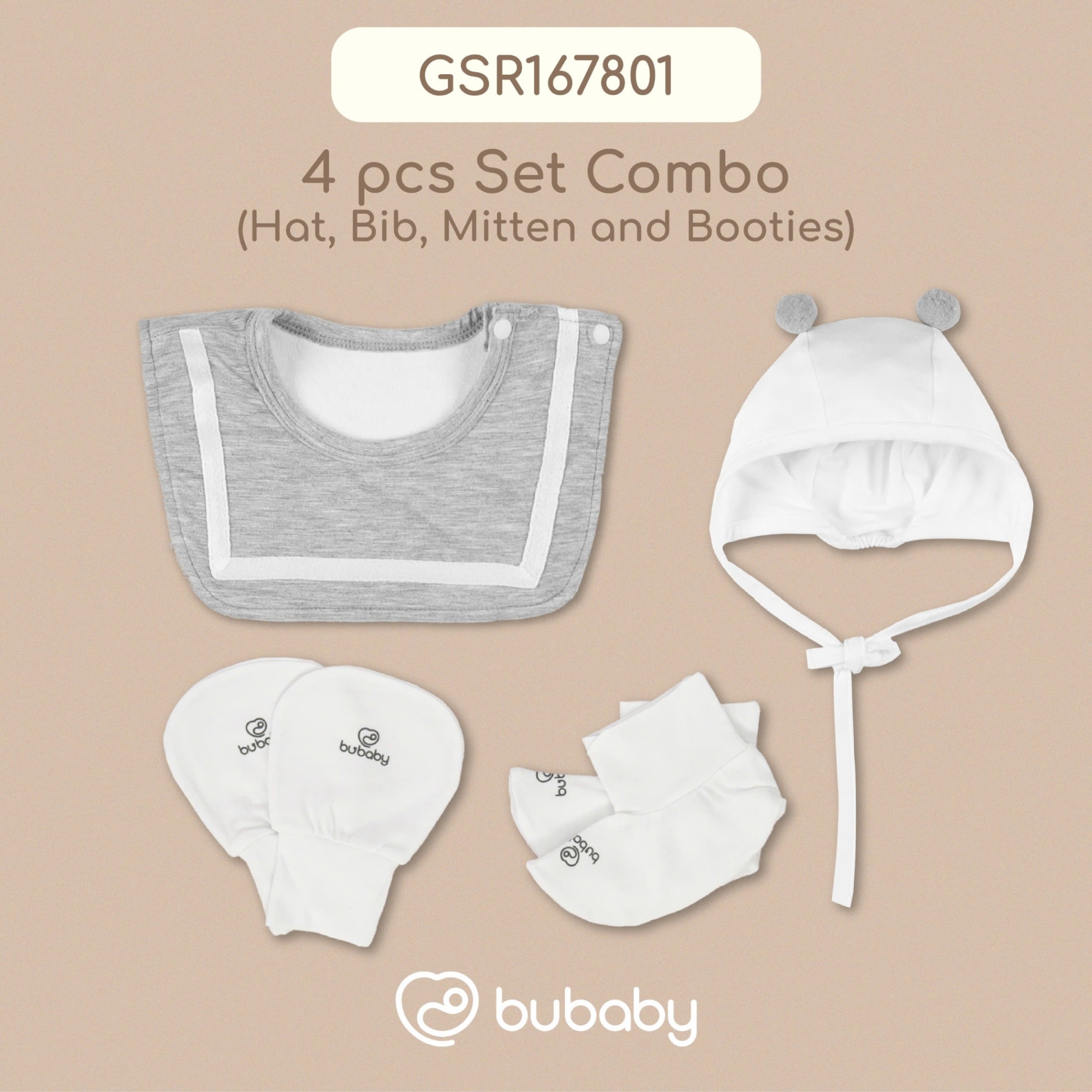 Bu baby - Sét phụ kiện 4 món Mũ , Yếm , Bao tay , bao chân GRS1678
