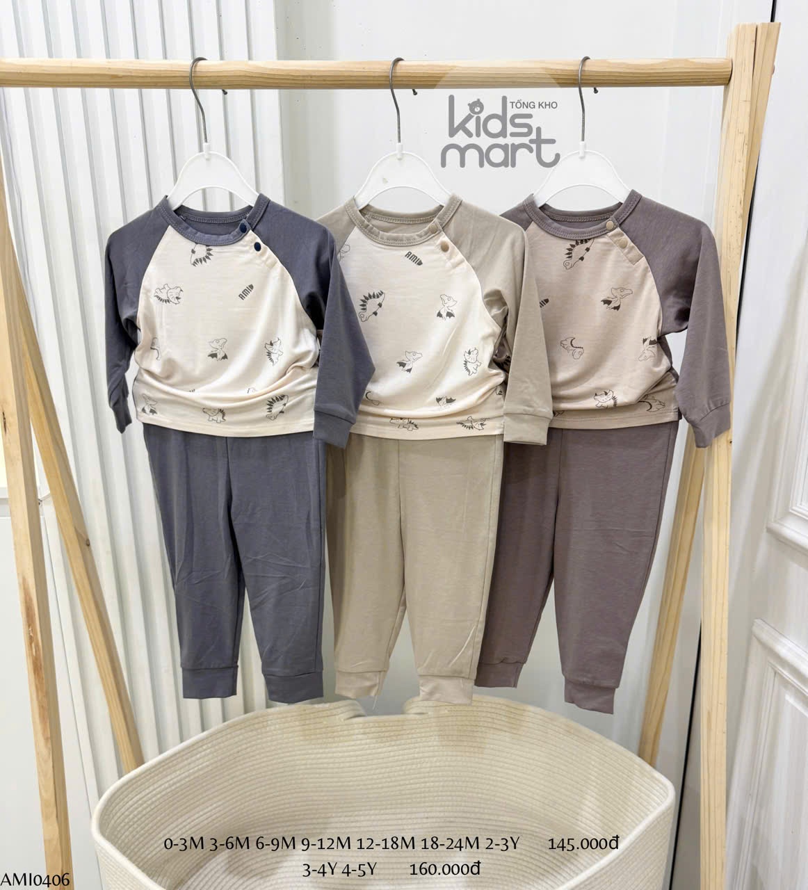 Anmina - Bộ điều hòa dài tay Raglan họa tiết phối Modal AMI0406