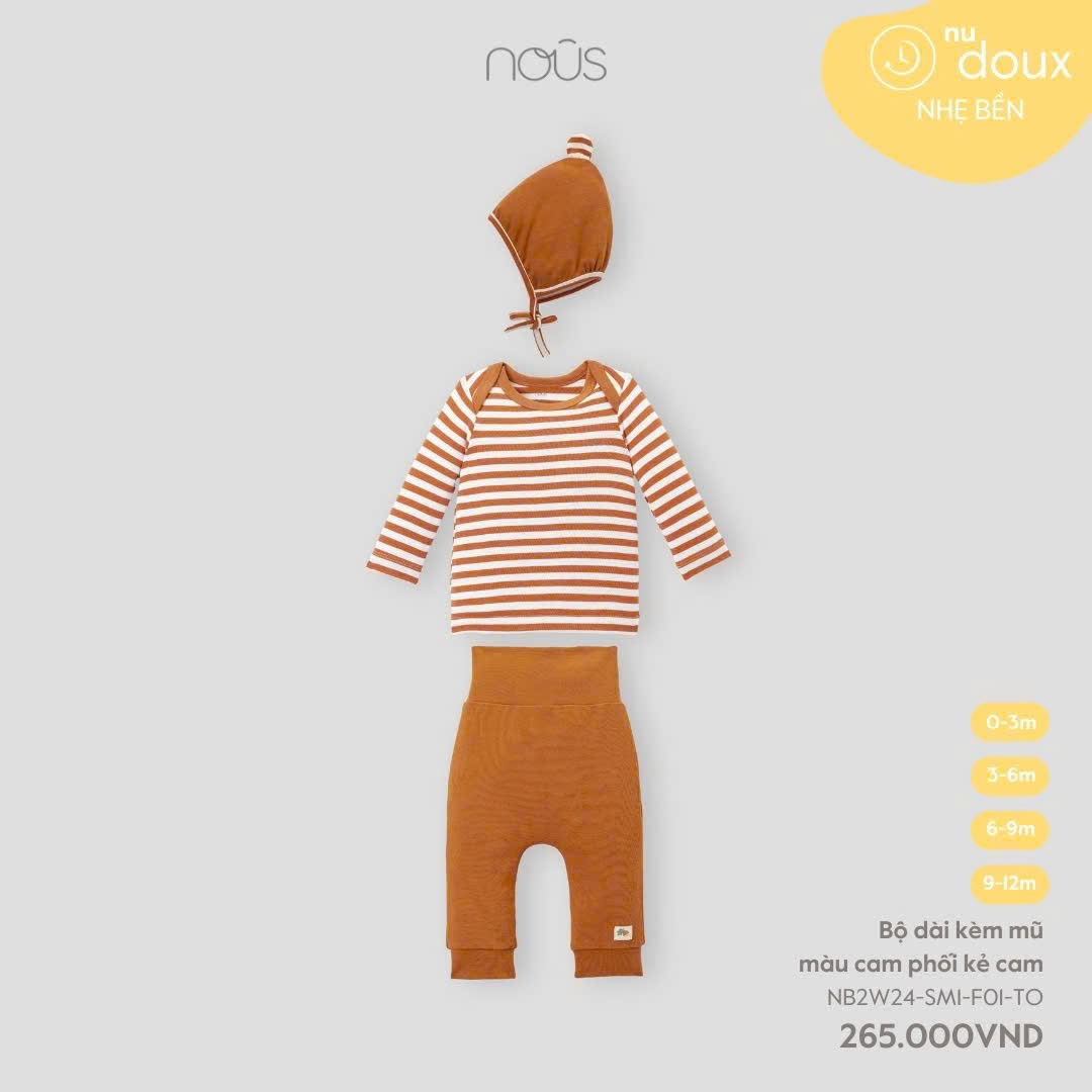 Nous Party - Bộ quần áo dai kèm mũ phối màu NB2W24-SM1-F01-TO