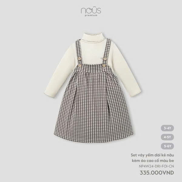 Nous Party - Set váy yếm dài kèm áo cao cổ màu be NP4W24-DR1-F01-CN