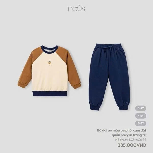 Nous Party - Bộ quần quần áo dài tay phối màu NB4W24-SC3-M01-PE