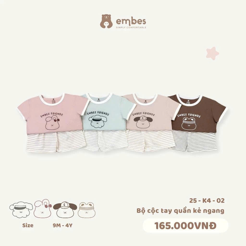 Embes - Bộ cộc tay quần kẻ ngang EBS25-K4-02