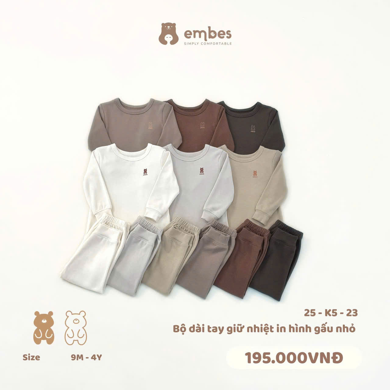Embes - Bộ dài tay giữ nhiệt gấu nhỏ EBS25-K5-23