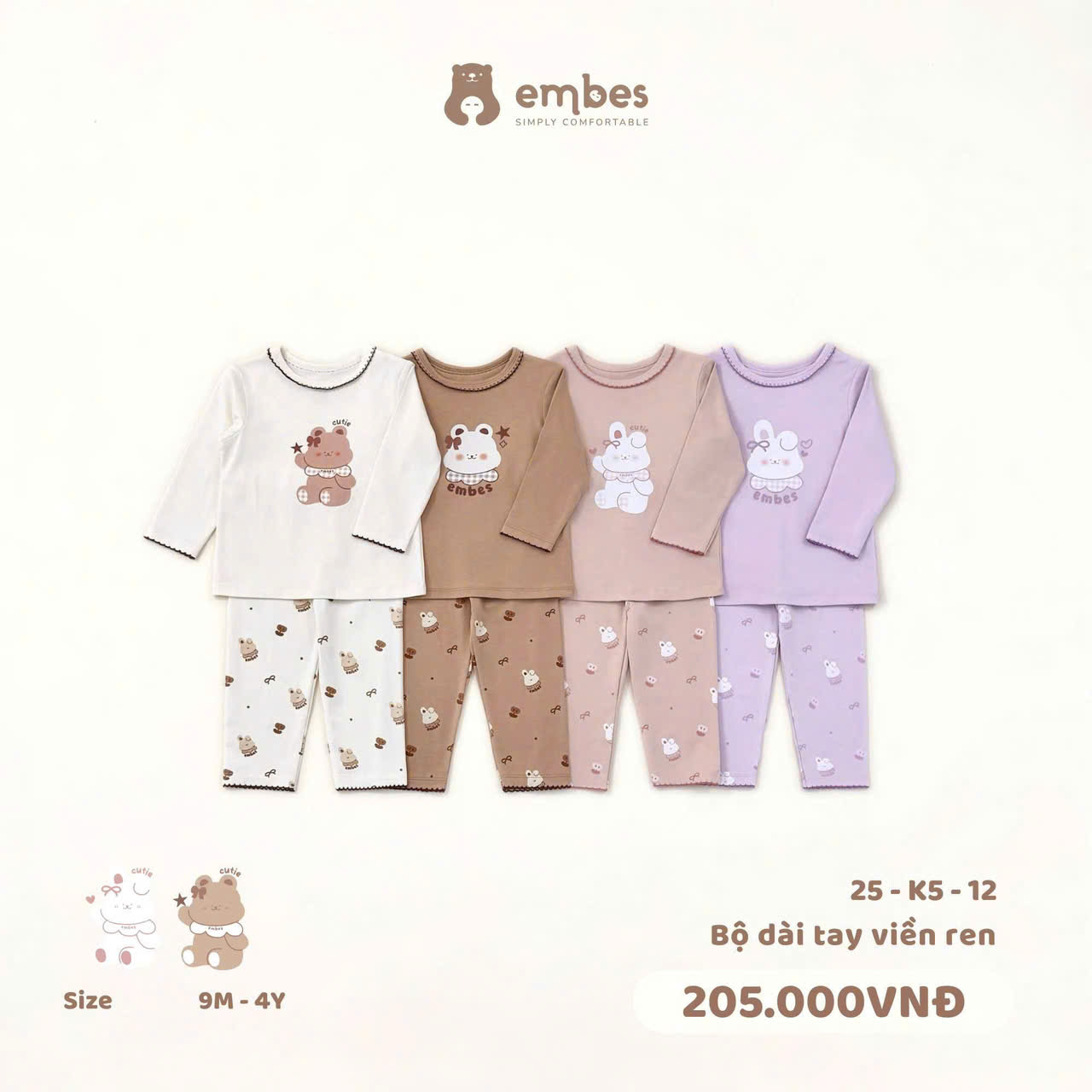 Embes - Bộ dài tay viền ren EBS25-K5-12