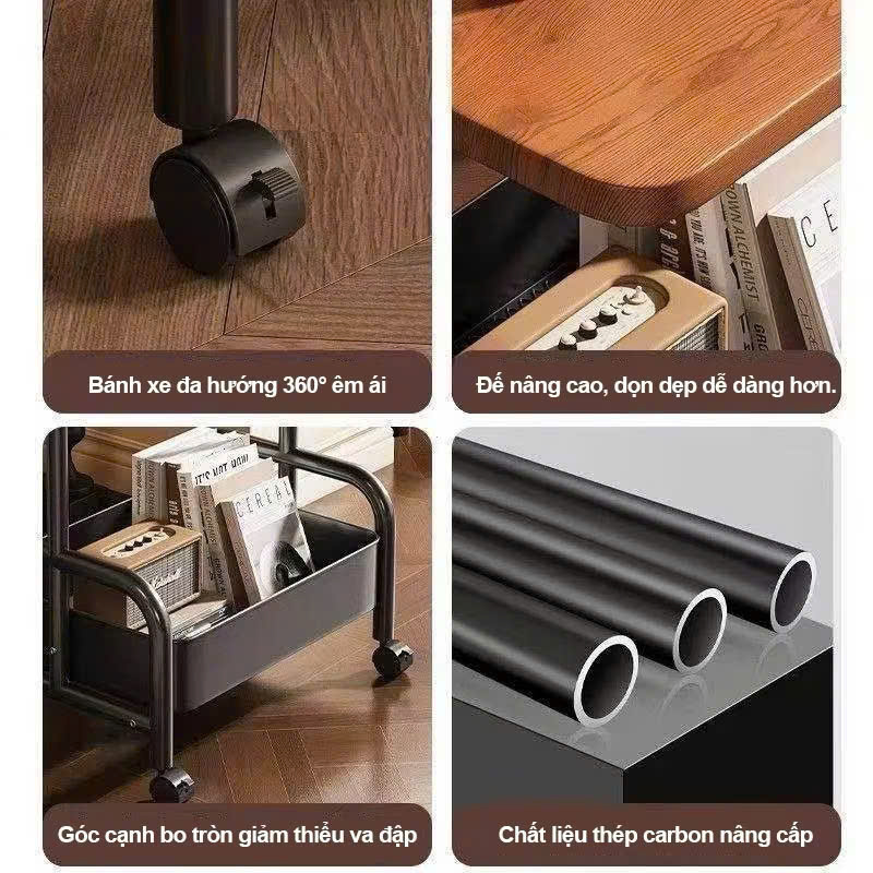 [1] Kệ Bếp 3 Tầng MẶT GỖ Đa Năng (Lưới sắt + Bánh inox)