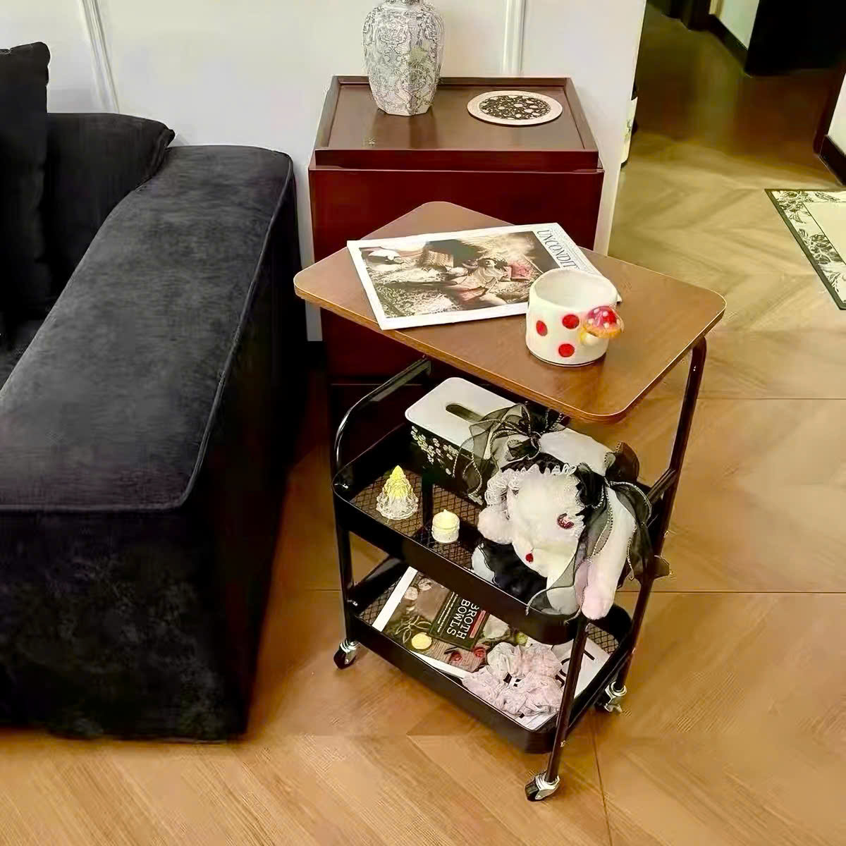 [1] Kệ Bếp 3 Tầng MẶT GỖ Đa Năng (Lưới sắt + Bánh inox)